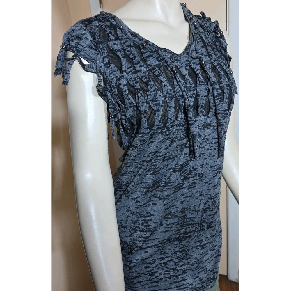 Womens Y2K Top Sz L Gray Fringe Shear Goblin Indie Grunge Forest Fairy Whimsogot